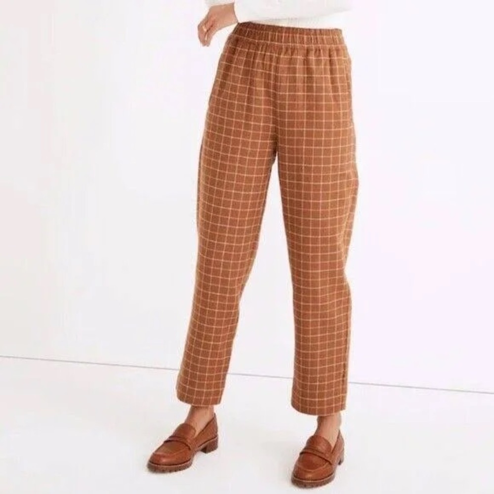Madewell Tan Grid Pattern Trousers